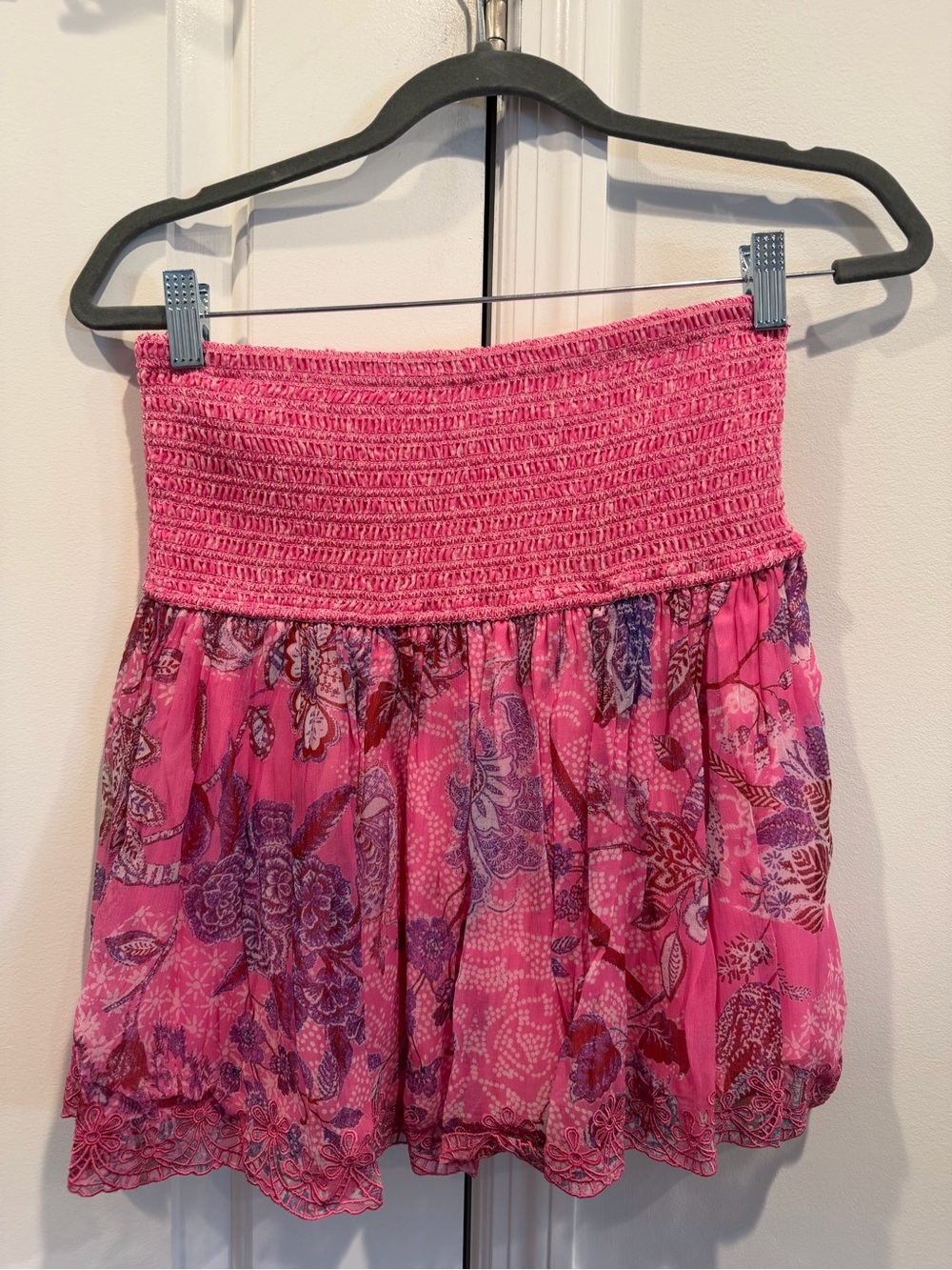 HEMANT & NANDITA Pink Floral Smocked Mini Skirt